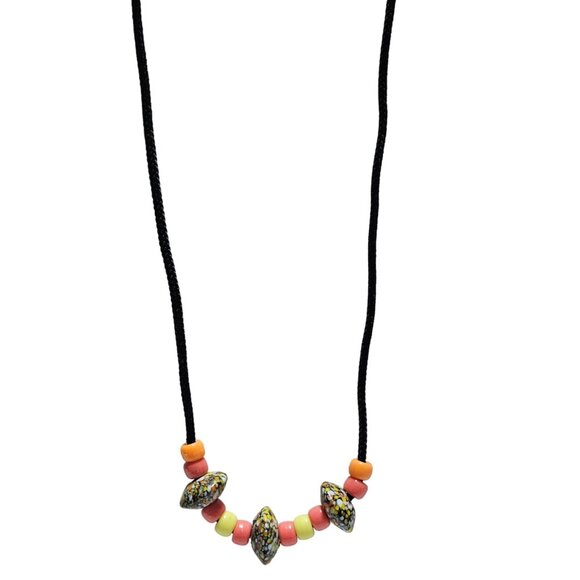 Handmade Boho Multicolor Beaded Black Cord Necklace Retro Jewelry Fashion Women - Picture 1 of 6